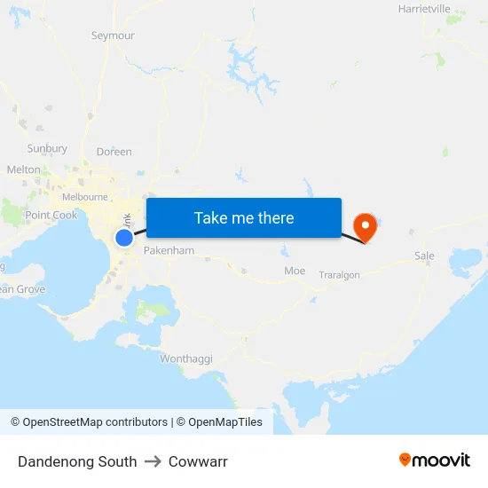 Dandenong South to Cowwarr map
