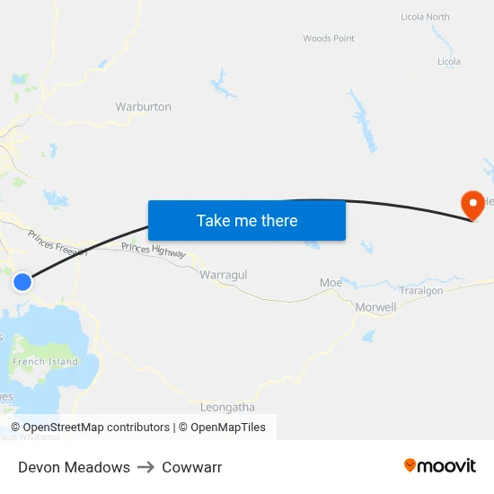 Devon Meadows to Cowwarr map