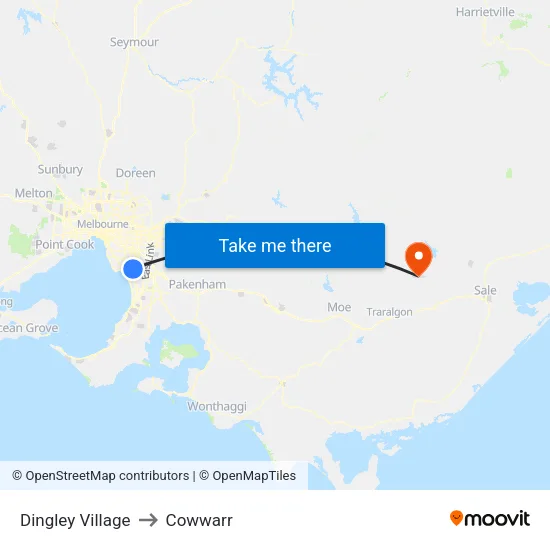 Dingley Village to Cowwarr map