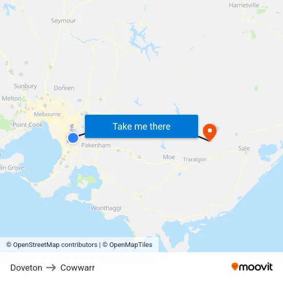 Doveton to Cowwarr map
