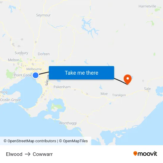 Elwood to Cowwarr map