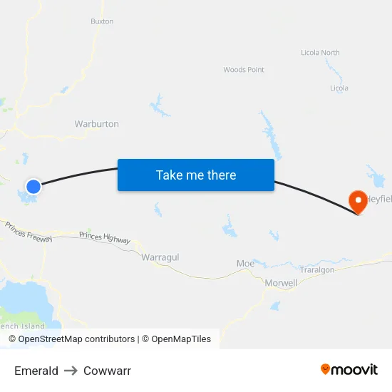 Emerald to Cowwarr map