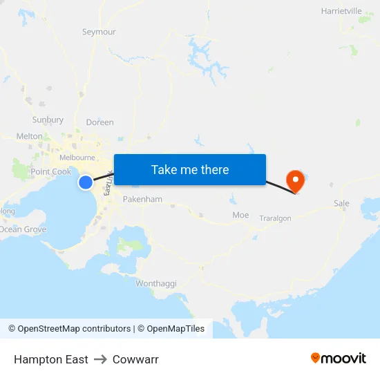 Hampton East to Cowwarr map