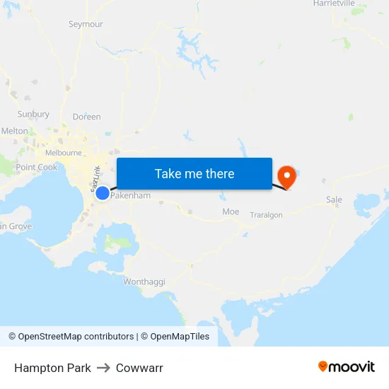 Hampton Park to Cowwarr map