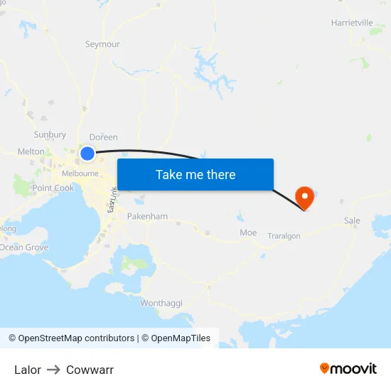 Lalor to Cowwarr map