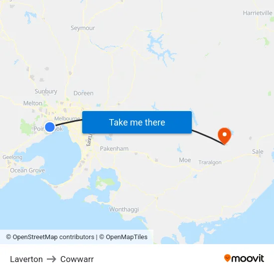 Laverton to Cowwarr map