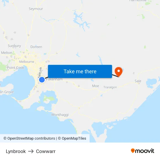 Lynbrook to Cowwarr map