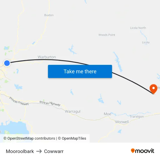 Mooroolbark to Cowwarr map