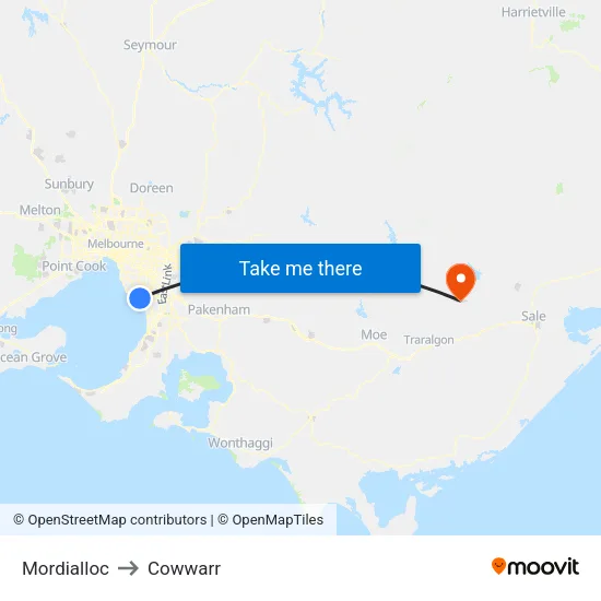 Mordialloc to Cowwarr map