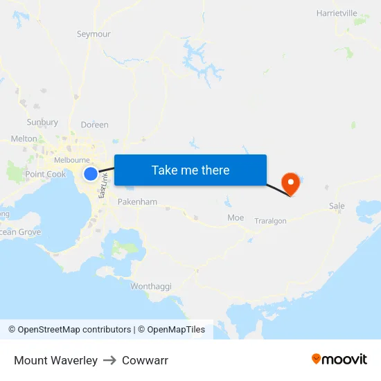 Mount Waverley to Cowwarr map