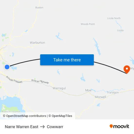 Narre Warren East to Cowwarr map