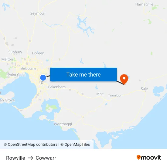 Rowville to Cowwarr map