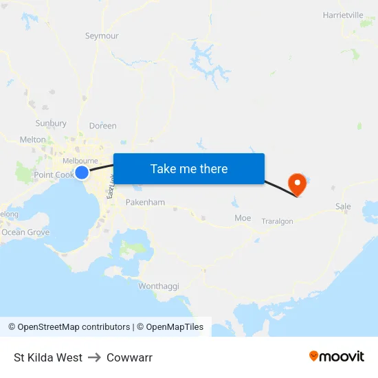St Kilda West to Cowwarr map
