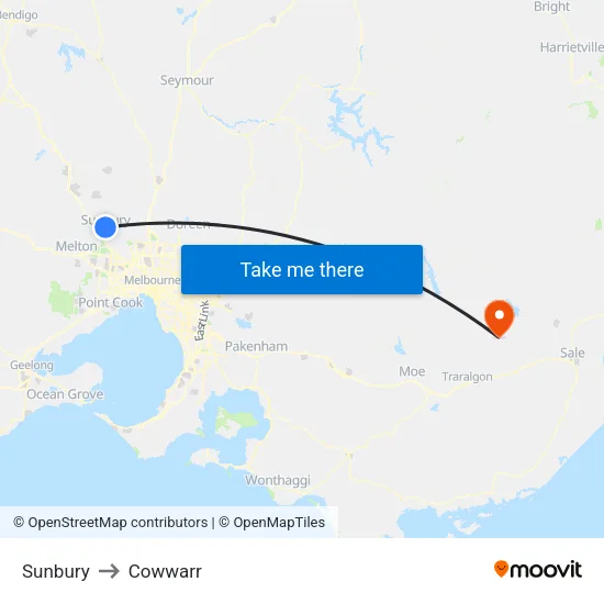 Sunbury to Cowwarr map