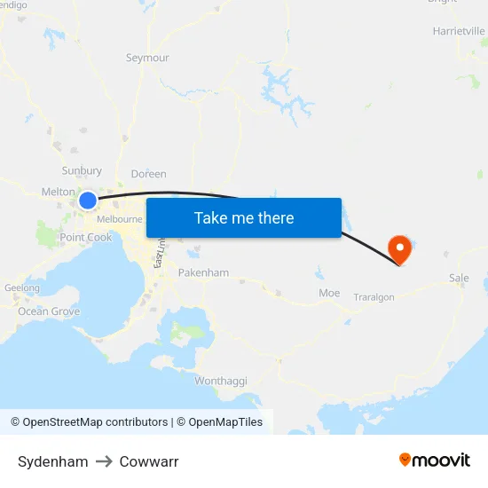 Sydenham to Cowwarr map
