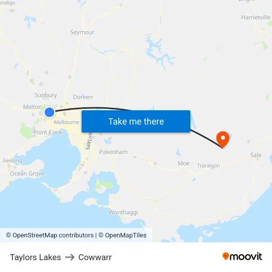 Taylors Lakes to Cowwarr map