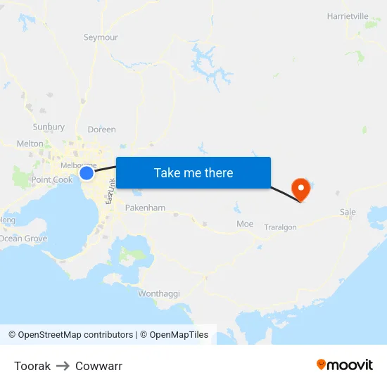 Toorak to Cowwarr map