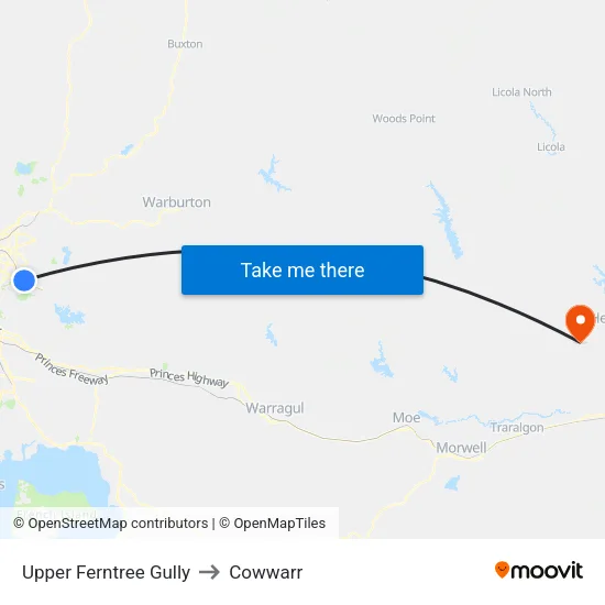 Upper Ferntree Gully to Cowwarr map