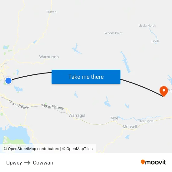 Upwey to Cowwarr map