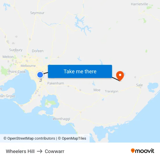 Wheelers Hill to Cowwarr map