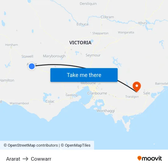 Ararat to Cowwarr map