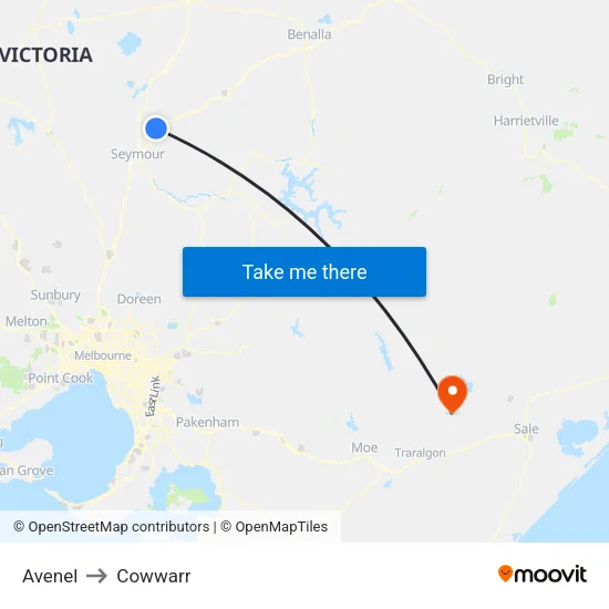 Avenel to Cowwarr map