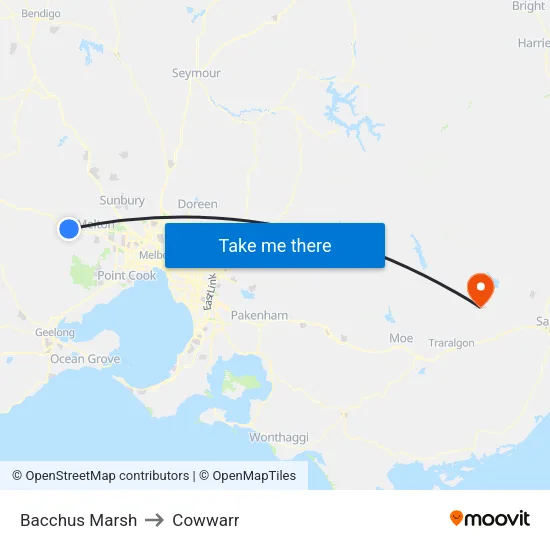 Bacchus Marsh to Cowwarr map