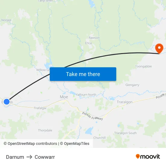 Darnum to Cowwarr map
