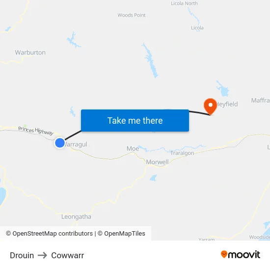Drouin to Cowwarr map