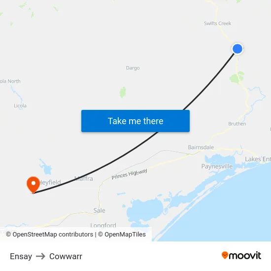 Ensay to Cowwarr map