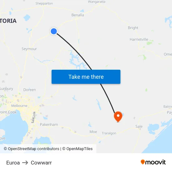 Euroa to Cowwarr map