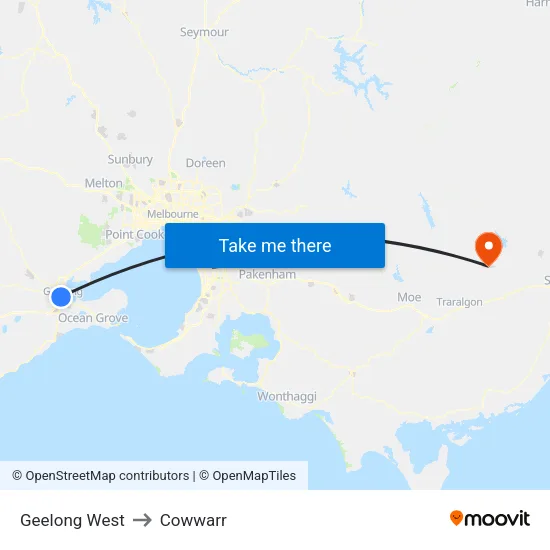 Geelong West to Cowwarr map