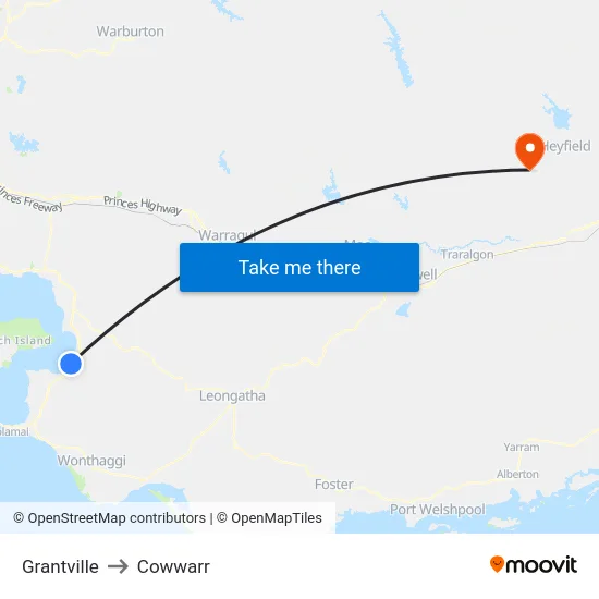 Grantville to Cowwarr map