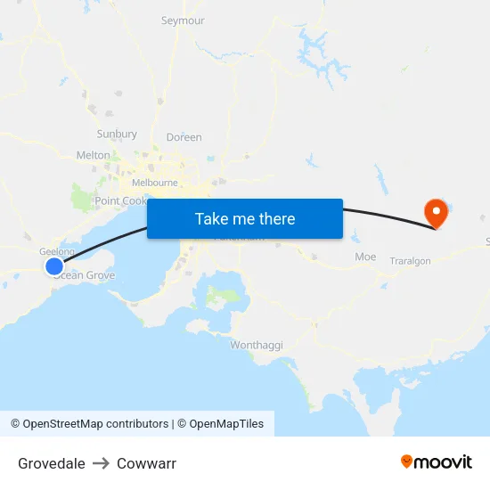 Grovedale to Cowwarr map