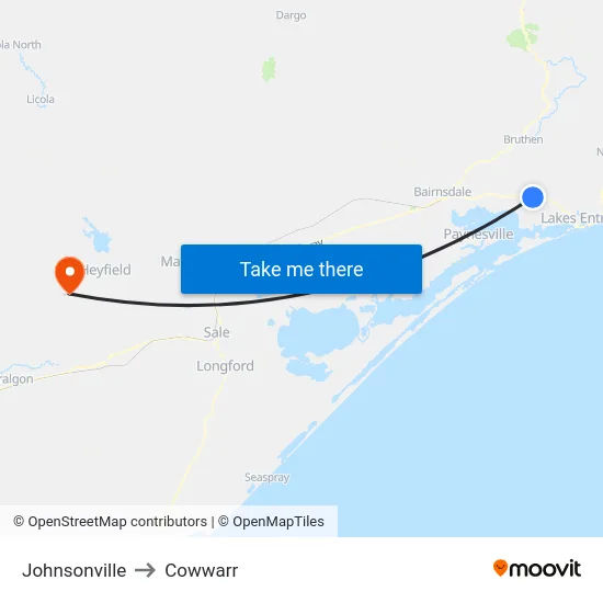 Johnsonville to Cowwarr map