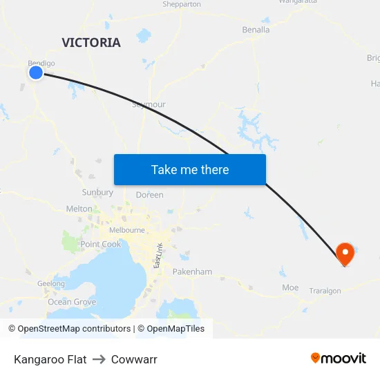 Kangaroo Flat to Cowwarr map