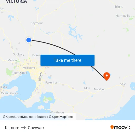 Kilmore to Cowwarr map