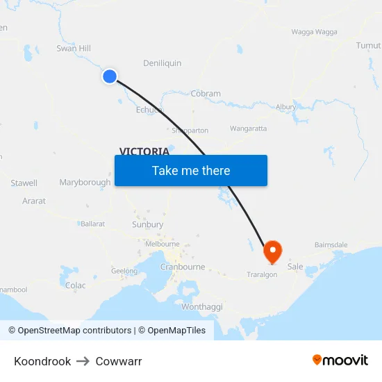 Koondrook to Cowwarr map