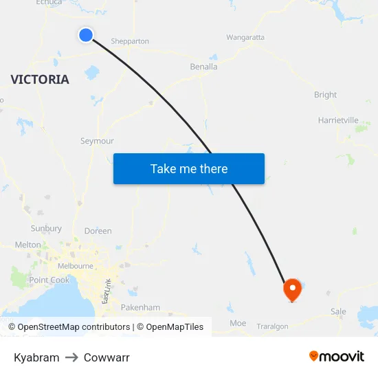 Kyabram to Cowwarr map