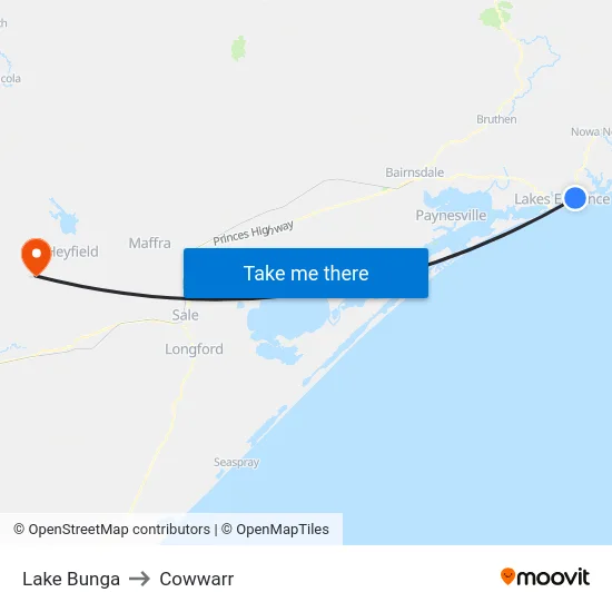 Lake Bunga to Cowwarr map