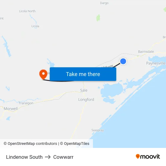 Lindenow South to Cowwarr map
