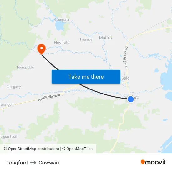 Longford to Cowwarr map