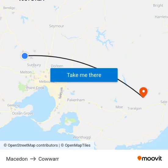 Macedon to Cowwarr map