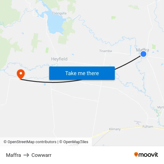 Maffra to Cowwarr map