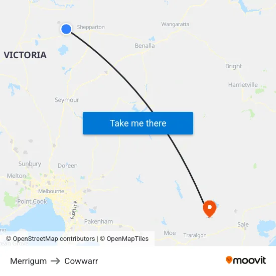 Merrigum to Cowwarr map