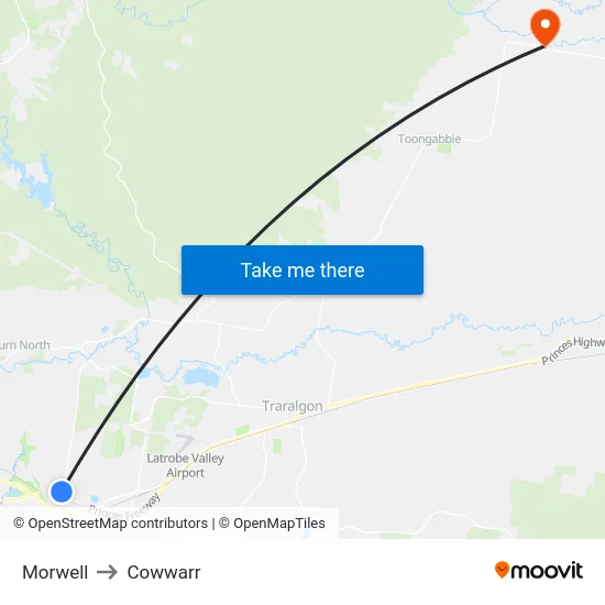 Morwell to Cowwarr map