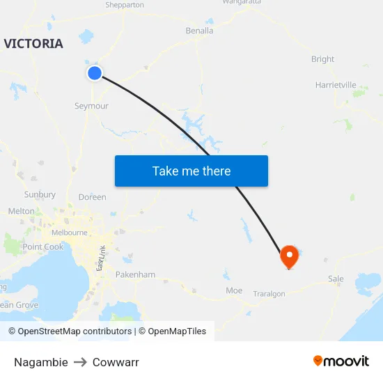 Nagambie to Cowwarr map