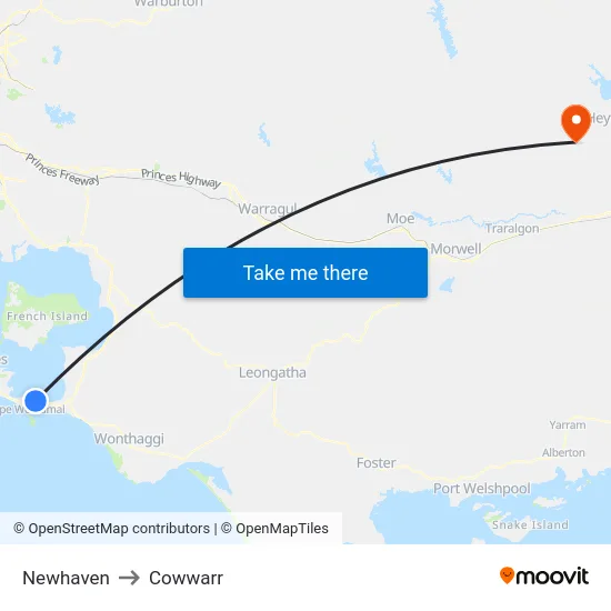 Newhaven to Cowwarr map