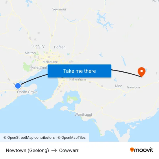 Newtown (Geelong) to Cowwarr map