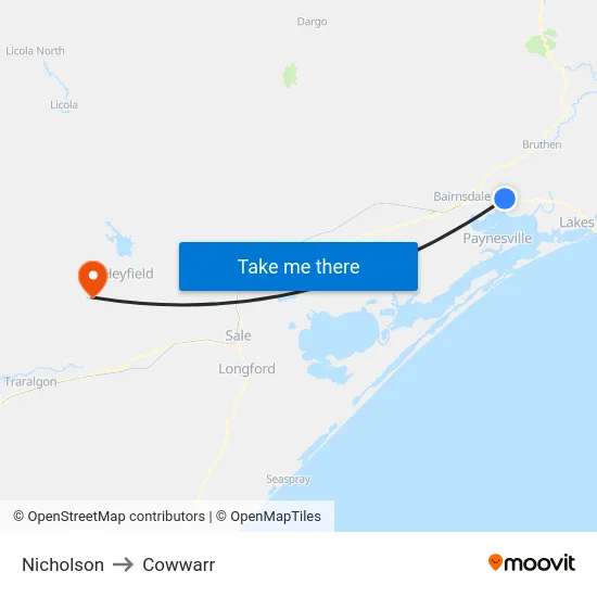 Nicholson to Cowwarr map